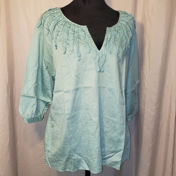 Talbots Petites Light Blue V Neck Blouse with 3/4 Sleeves  - LP - Picture 1 of 5